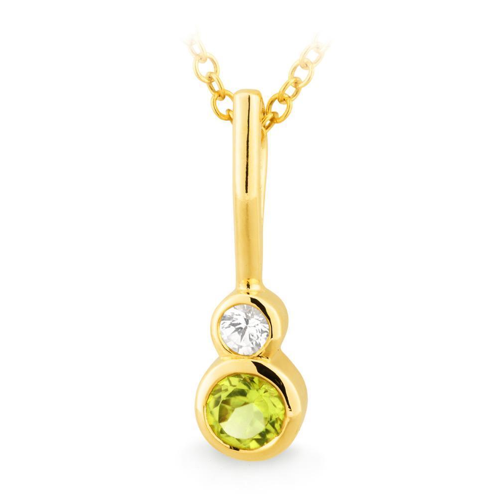 0.28ct Peridot & 0.08ct White Sapphire Pendant in 9ct Yellow Gold