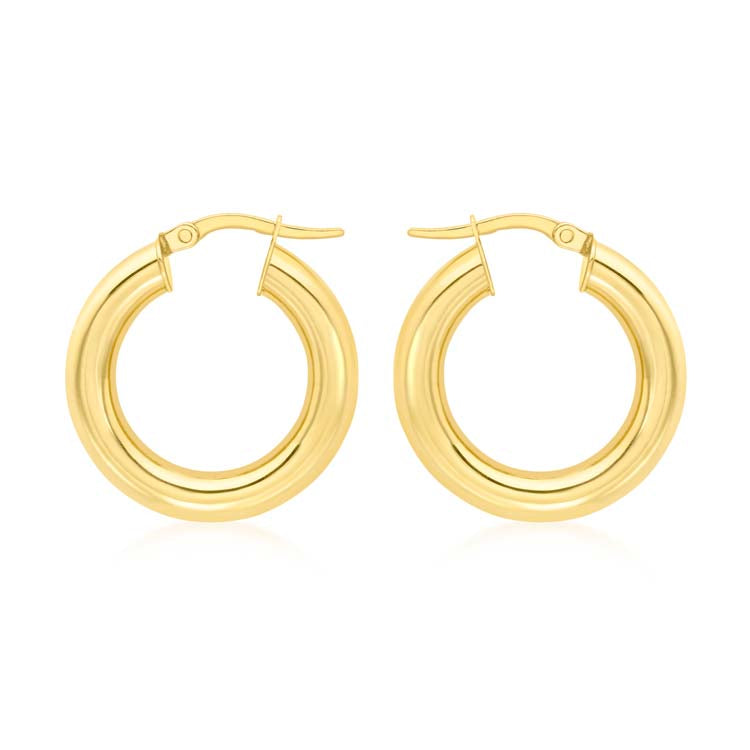 9ct Yellow Gold Chunky Tube Creole Earrings 15mm