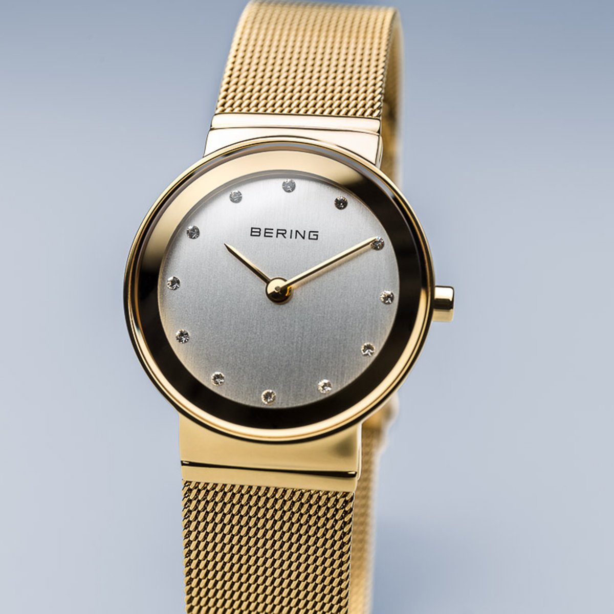 Bering Classic Polished Gold Mesh Swarovski Watch