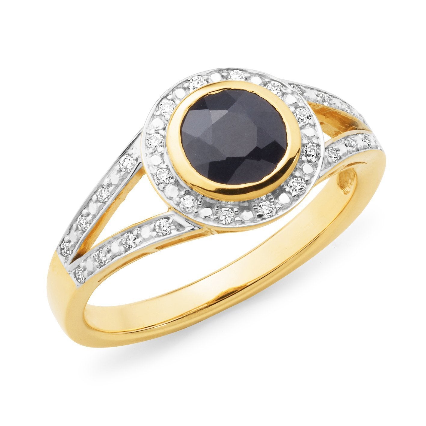 1ct Sapphire & 0.11ct Diamond Ring 9ct Yellow Gold