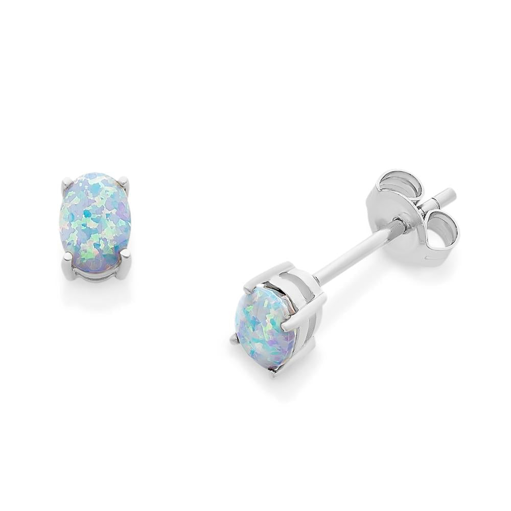 Sterling Silver Created Opal Studs