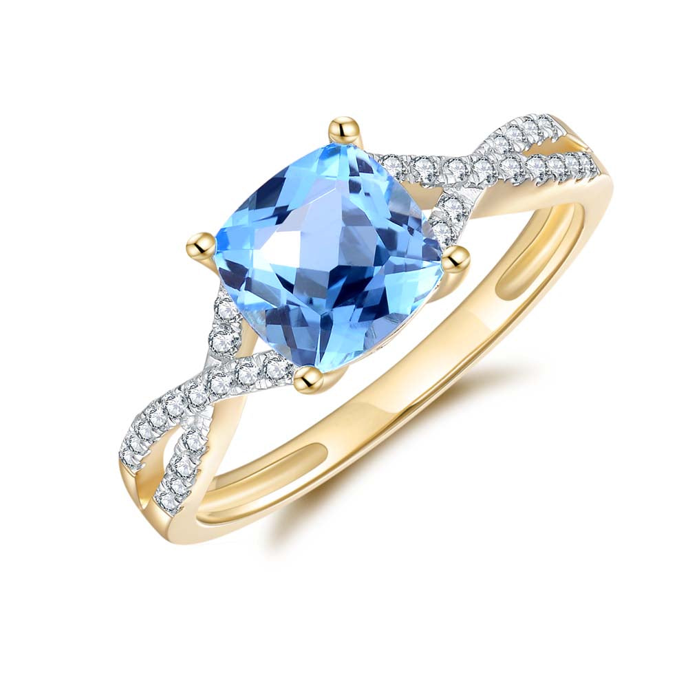 9ct Yellow Gold Blue Topaz & Diamond Ring