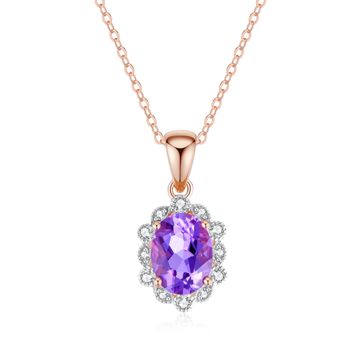 9ct Rose Gold Pink Amethyst & Diamond Pendant