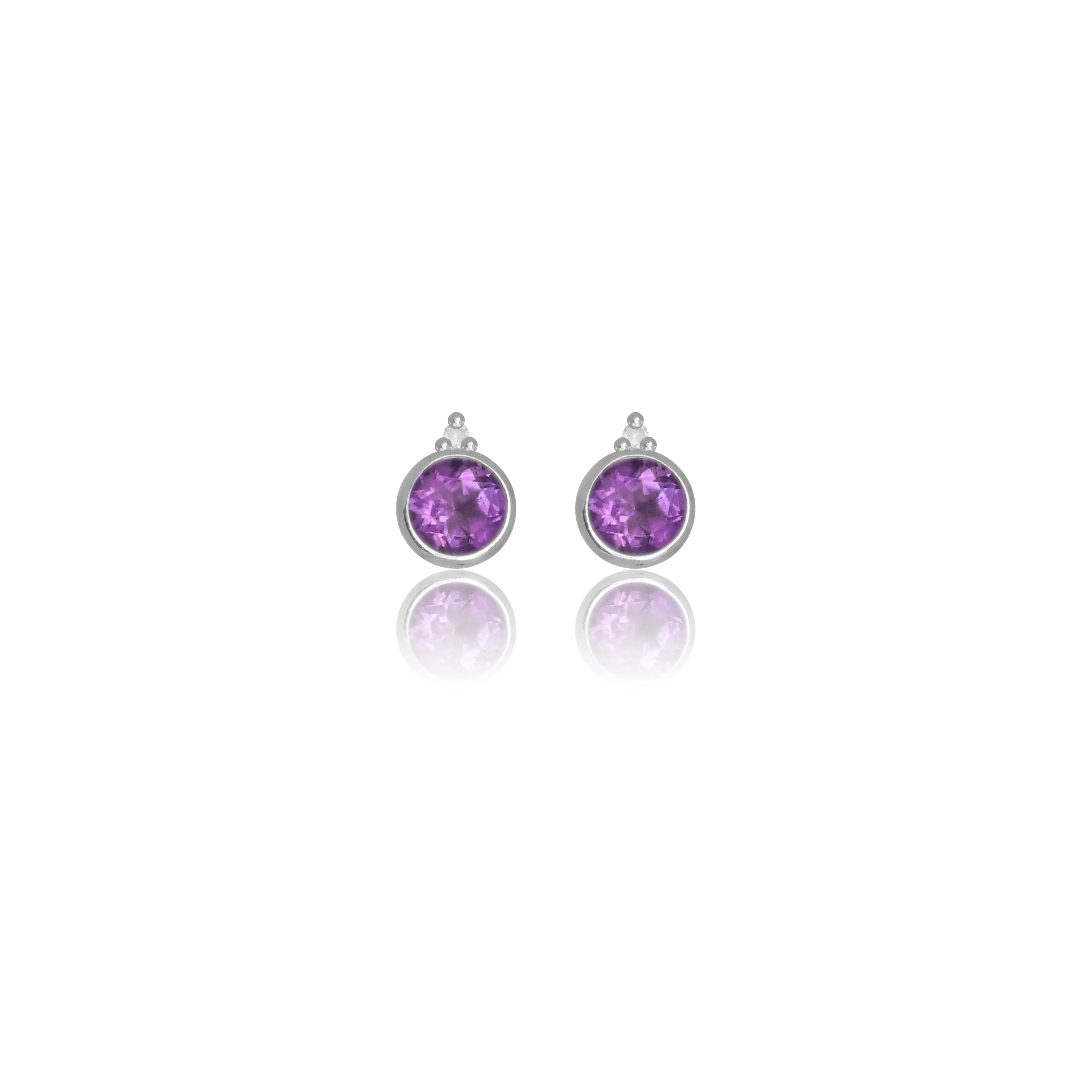 Diamonds by Georgini Natural Amethyst and Two Natural Diamond February Earrings Silver