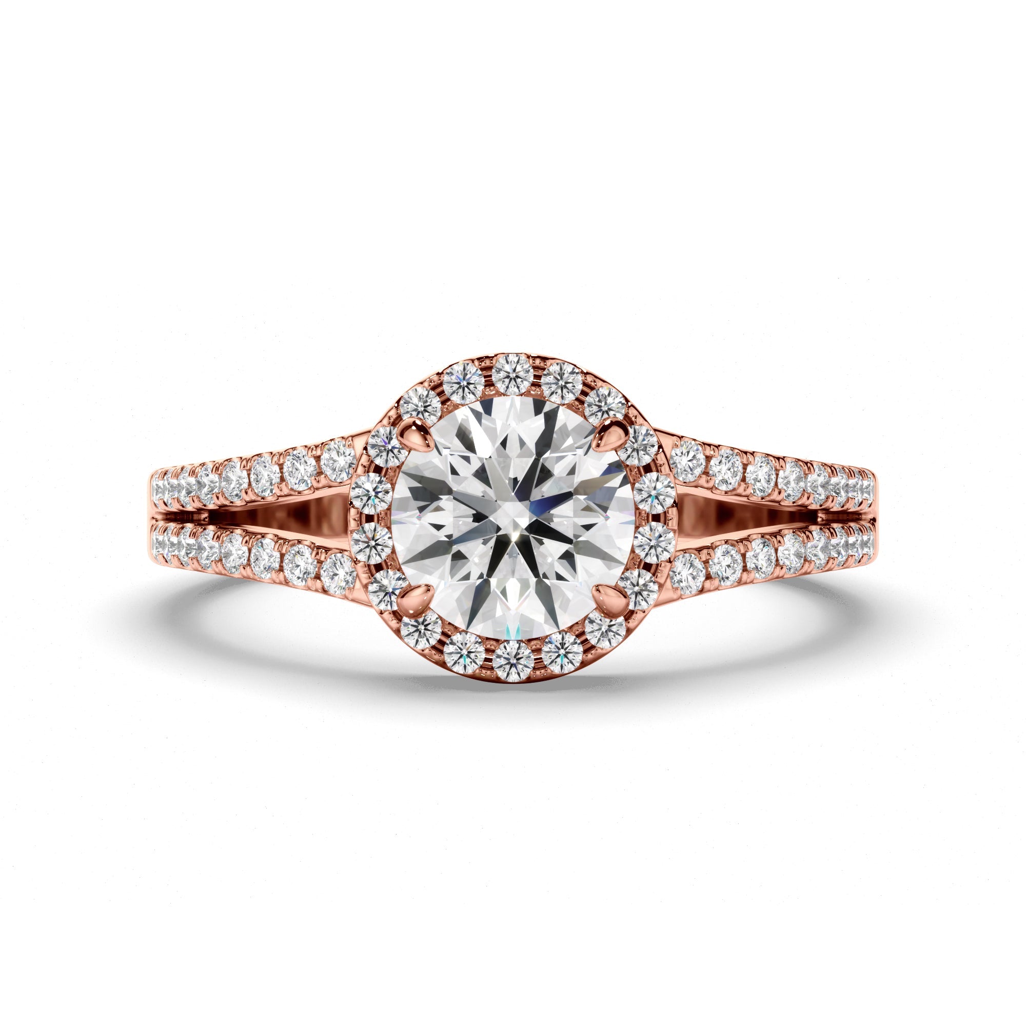 Round Brilliant Cut Diamond Halo Engagement Ring with Pave Sides