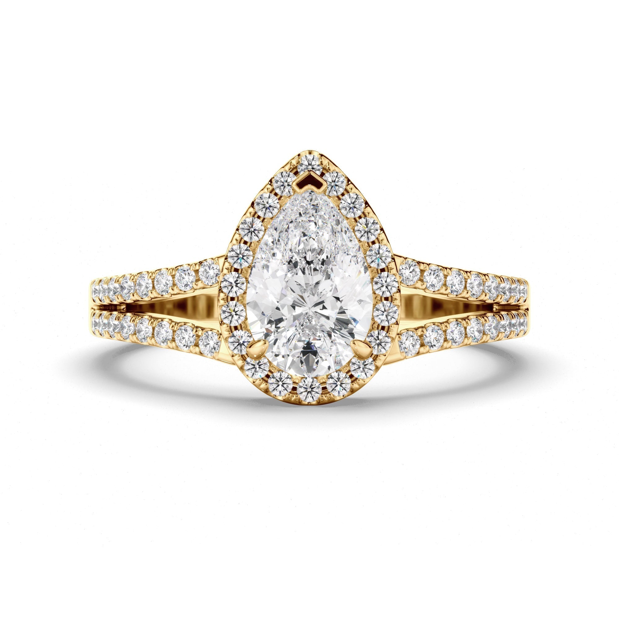 Pear Cut Diamond Halo Engagement Ring with Pave Sides