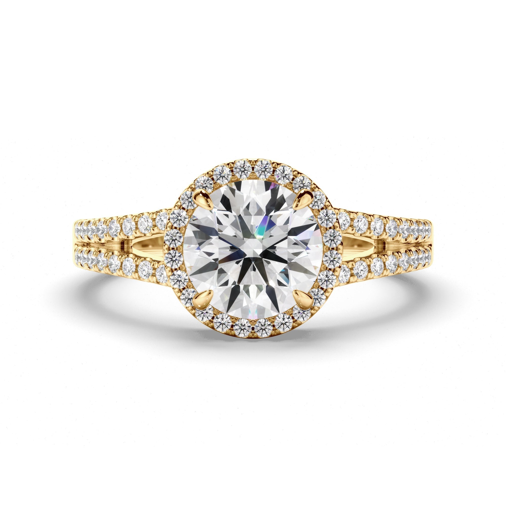 Round Brilliant Cut Diamond Halo Engagement Ring with Pave Sides