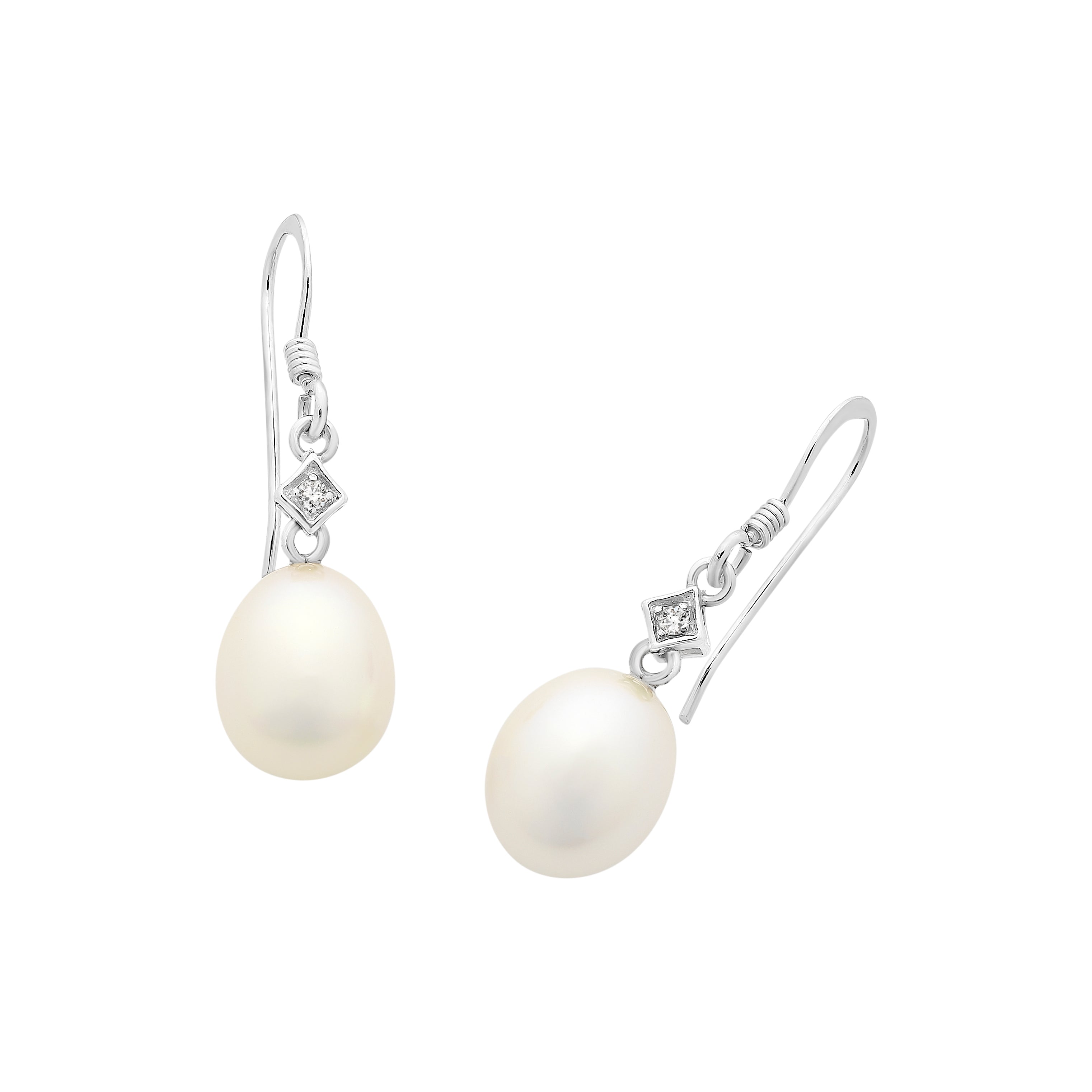 Sterling Silver Freshwater Pearl & Cubic Zirconia Earrings