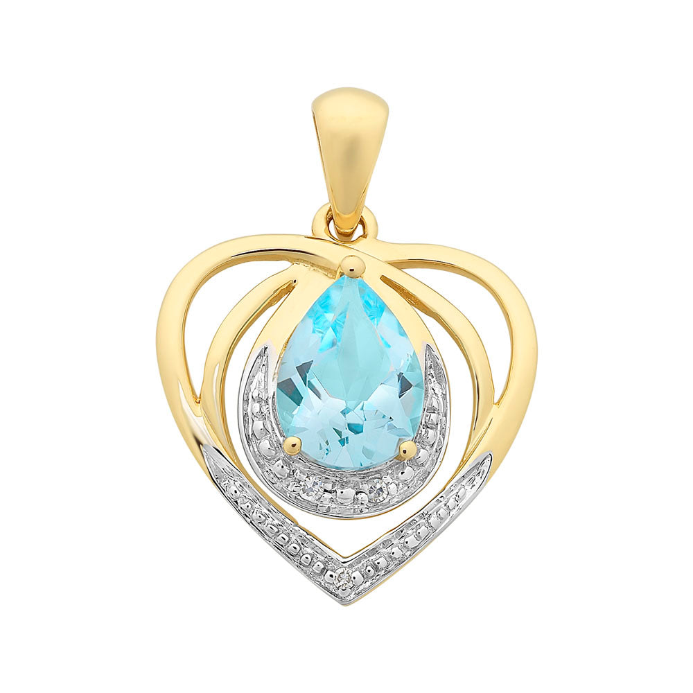 9ct Gold Blue Topaz & Diamond Pendant