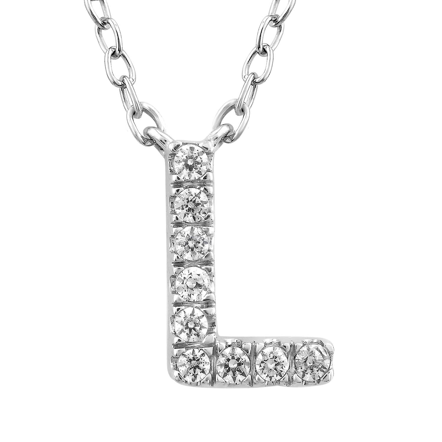 9ct White Gold Diamond Initial 'L' Necklace